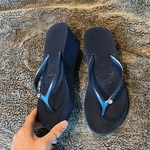 Navy Blue Platform Flip Flops